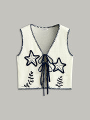 Embroidered Knit Tie-Front Vest