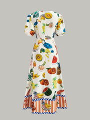 Boho Print Puff Sleeve Dress