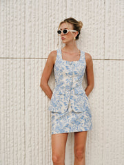 Jacquard Square-Neck Decor-Pockets Skirt Set