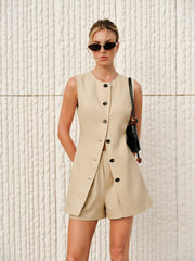 Cotton & Linen Tie-Back Shorts Set