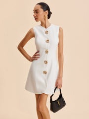 Asymmetrical Button-Up Sleeveless Dress