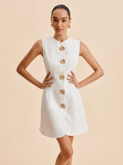 Asymmetrical Button-Up Sleeveless Dress