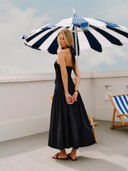 Halter Cross-Over Collar Zipper Decor-Pockets Dress