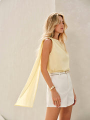 Semi-Sheer Cowl-Neck Sash Back Blouse