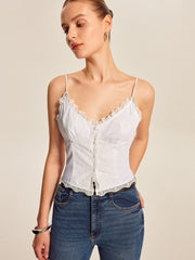 Lace Trim Button-Up Cami Top