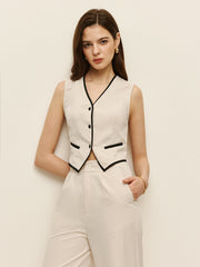 Contrast Trim Vest Pants Set
