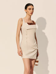 Linen & Cotton Sleeveless Square Neck Short Dress