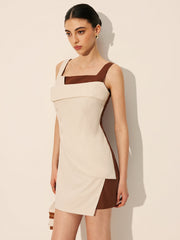 Linen & Cotton Sleeveless Square Neck Short Dress