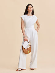 Cap Sleeve Buttoned Backless Jumpsuit