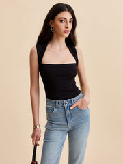 Square Neck Ribbed Tank Top