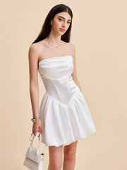 Semi-Sheer Satin Strapless Bubble Dress