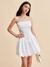 Semi-Sheer Satin Strapless Bubble Dress