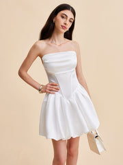 Semi-Sheer Satin Strapless Bubble Dress