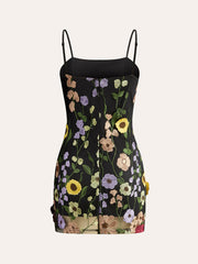 Colorful Floral Embroidered Mesh Dress
