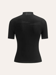 Semi-Sheer Ribbed Knit Top