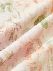 Cotton & Linen Puff Sleeve Floral Belted Dress