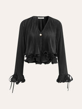 Ruffle Button Plisse Blouse