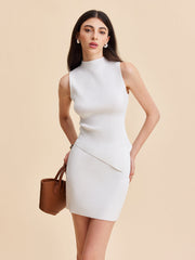 Asymmetrical Hem Knit Skirt Set