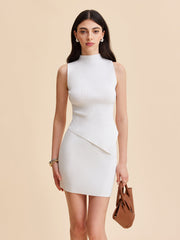Asymmetrical Hem Knit Skirt Set