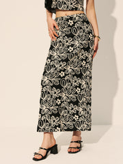 Embroidered Floral Split Skirt