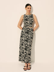 Embroidered Floral Split Skirt