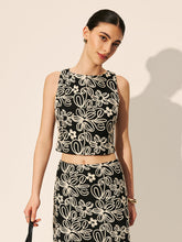 Keyhole Back Floral Embroidered Crop Top