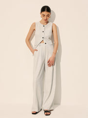 Mid-Waist Pleated Wide-Leg Pants