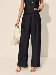 Mid-Waist Pockets Wide-Leg Denim Pants