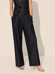 Mid-Waist Pockets Wide-Leg Denim Pants