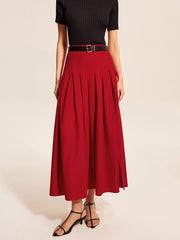 Cotton & Linen Pleated Slit Skirt