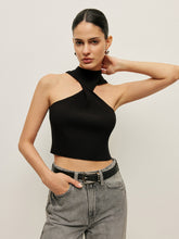 Ribbed Cross Halter Knit Top