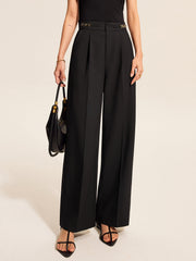 Mid-Waist Pleated Pants With Chain Detail