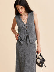 Tie Long Knit Vest