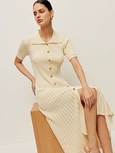 Knit Hollow Buttoned Polo Dress