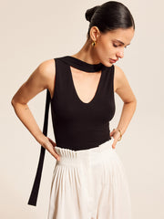 V-Neck Top With Scarf-Style Neck Tie