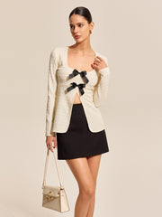 Bow Front Textured Long Sleeve Top