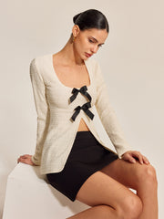Bow Front Textured Long Sleeve Top