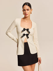Bow Front Textured Long Sleeve Top