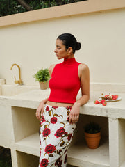 Knit Mock Neck Sleeveless Crop Top