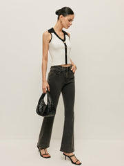 Contrast Trim Collared Buttoned Knit Vest