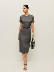 Belted Short Sleeve Pencil Dress
