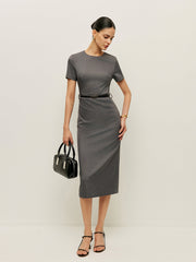 Belted Short Sleeve Pencil Dress