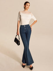 Mid-Waisted Buttoned Flared Jeans
