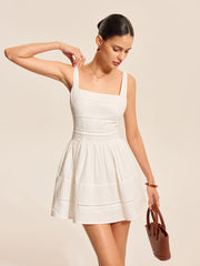 Cotton Lace Trim Square Neck Dress
