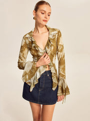Ruffled Bell Sleeve Blouse