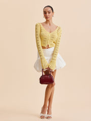 Bell Sleeve Crochet Knit Cardigan