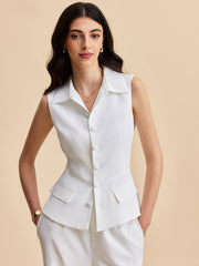 Pockets Buttoned Sleeveless Pants Set