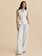 Pockets Buttoned Sleeveless Pants Set