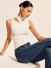 Asymmetrical Cut-Out Chain Detail Knit Top