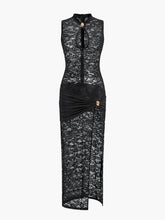 Sheer Lace Keyhole Cut-Out Dress With Ruched Design